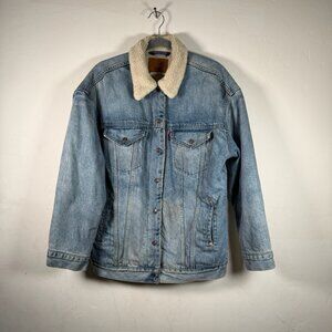 Levi’s Sherpa Lined Blue Genuine Quality Denim Jean Trucker Jacket Size S